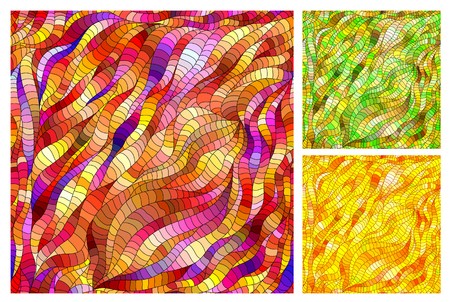 Set of three bright colorful seamless pattern in the style of stained glass Doodle.のイラスト素材