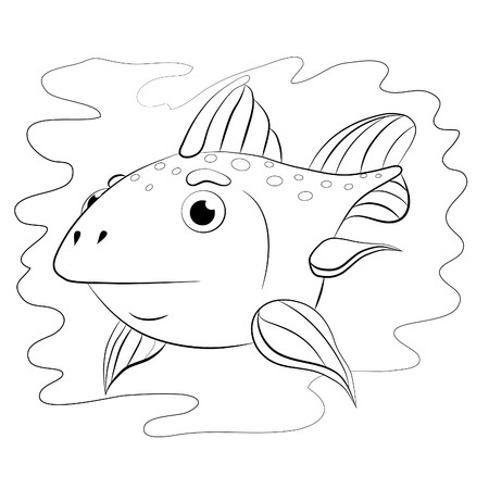 Cartoon little fish-moon. Coloring book.のイラスト素材