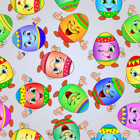 Cartoon seamless pattern with different smiling eggs.のイラスト素材