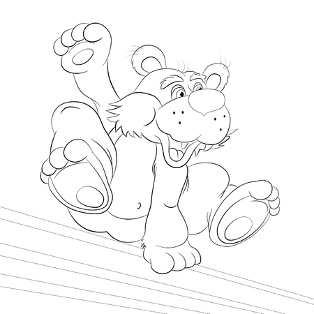 Cartoon bear - tracer in the free jump an obstacle. Coloring book.のイラスト素材