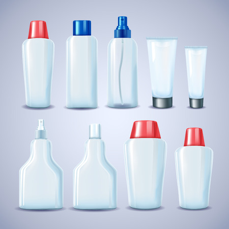Blank cosmetic tubes. White, red and blue colors. Place for your text. Vector illustration.のイラスト素材