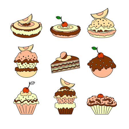 A set of icons of different types of cakes on white background.のイラスト素材