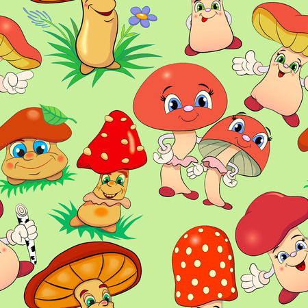Seamless pattern with cartoon funny mushrooms.のイラスト素材