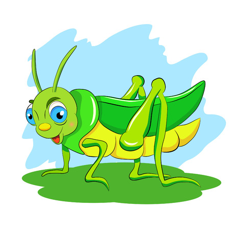 Cartoon funny green grasshopper.のイラスト素材