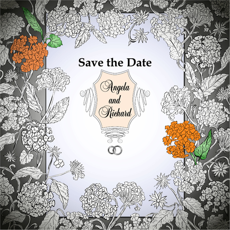 Save The Date or Wedding Invitation Card With Vintage Flowers.のイラスト素材