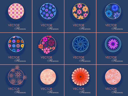 Twelve variants of floral cards for your design decisions. It can be used for postcards, invitations, prints. Vector illustration.のイラスト素材