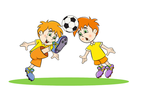 Cheerful cartoon soccer player kicks the ball. Another football player catches the ball.のイラスト素材
