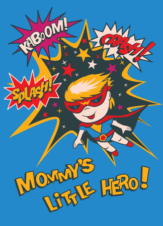 Funny cartoon character - a boy-superhero. Elements of superheroes.のイラスト素材