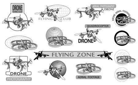 Vector set of drone flying club labels, badges and design elementsのイラスト素材