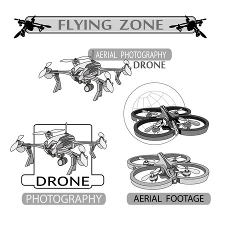 Vector set of drone flying club labels, badges and design elementsのイラスト素材