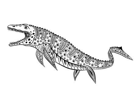Mosasaurs - prehistoric reptile monster. Antistress Coloring Book for adultsのイラスト素材