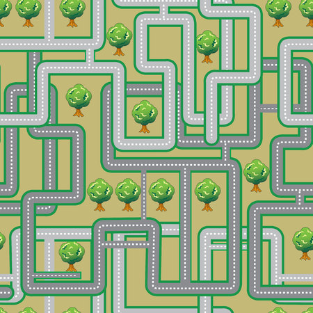 Seamless pattern with Tree and Crossing the road on a yellow background.のイラスト素材