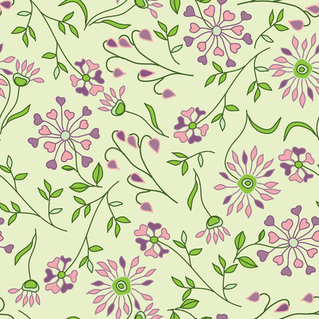 Seamless Floral Pattern with branches, leaves and flowers.のイラスト素材
