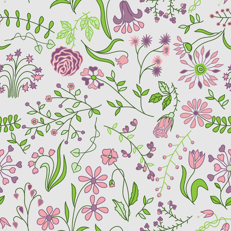 Seamless Floral Pattern with branches, leaves and flowers.のイラスト素材