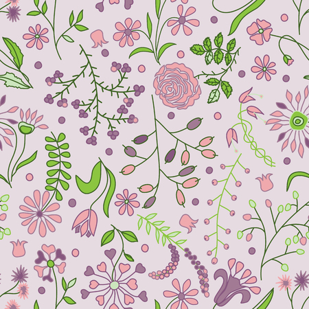 Seamless Floral Pattern with branches, leaves and flowers.のイラスト素材