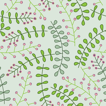 Seamless Floral Pattern with branches, leaves and berries.のイラスト素材