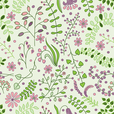 Seamless Floral Pattern with branches, leaves and flowers.のイラスト素材