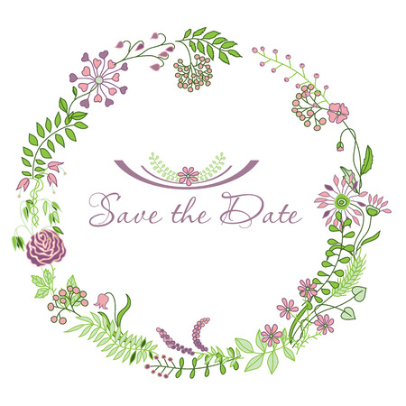 The wreath of flowers, ears of grain and foliage. Vector illustration. Use your designs invitations, cards, and other cards.のイラスト素材