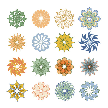 Set of color vintage decorative icon of flowers.のイラスト素材
