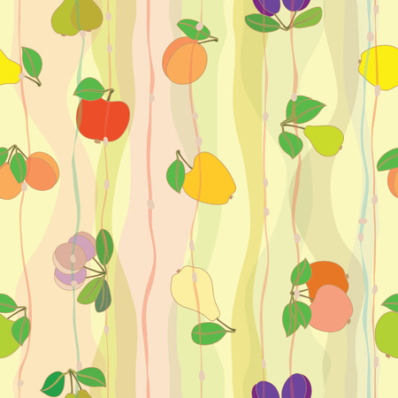 Geometric seamless pattern with fruits: apple; plum; pear; apricot; peach.のイラスト素材
