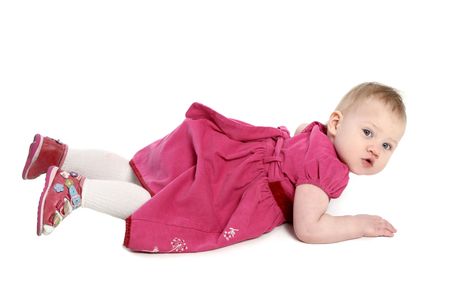 Portrait of young little baby girl on whiteの写真素材