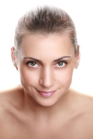 Beauty close-up portrait young woman face on white background
の写真素材