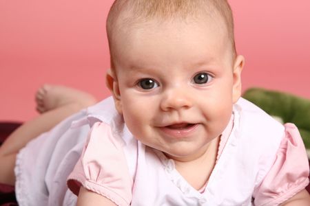 Close-up portrait of young little baby girlの写真素材