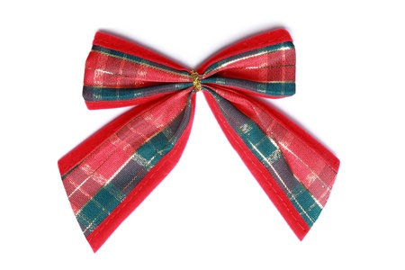Christmas red bow, isolated on a white backgroundの写真素材