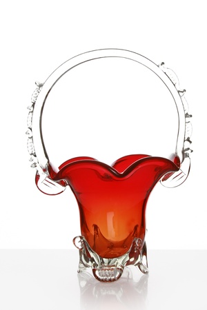 Red glass vase on a white backgroundの写真素材