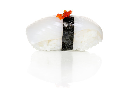Ika nigiri Sushi on a white backgroundの写真素材