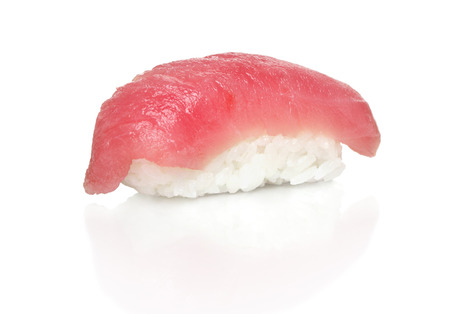 Maguro nigiri on a white background with reflectionの写真素材