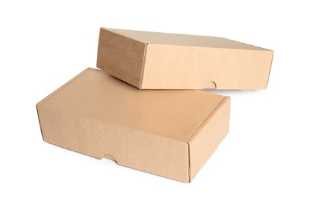 Two cardboard boxes on white backgroundの写真素材