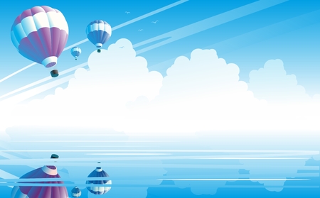 balloons over the seaのイラスト素材