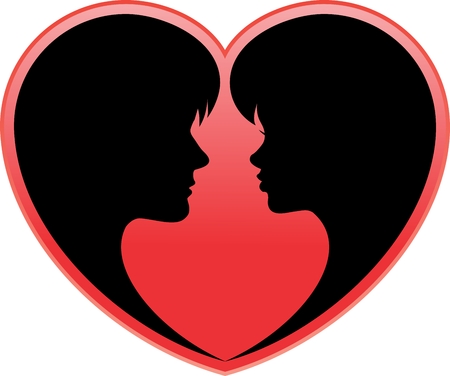 Silhouette of a loving couple in the heartのイラスト素材