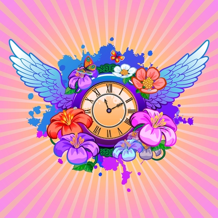 clock frame with floral elementsのイラスト素材