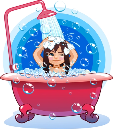 Illustration of a girl takes a bathのイラスト素材