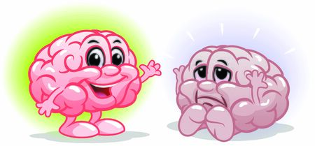 Cartoon vector illustration of healthy and sick human brain. Funny educational illustration for kidsのイラスト素材