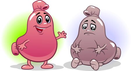 Sick painful stomach and healthy smiling cute stomach icon.のイラスト素材