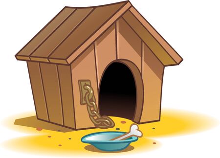 Wooden house for a dog. Cartoon version of the home for the dog put on a chain. のイラスト素材