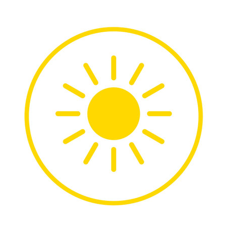 Sun vector icon. Sun line vector icon. Yellow sunのイラスト素材