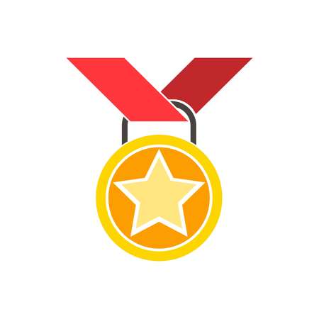 vector medal. Flat illustration of award medal isolated on white background. prize sign symbol. emblem icon, vectorのイラスト素材