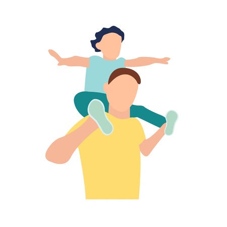 Vector illustrator, happy family, dad with son on his shoulders.のイラスト素材
