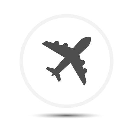 Airplane icon with shadow in circle on white background, vectorのイラスト素材