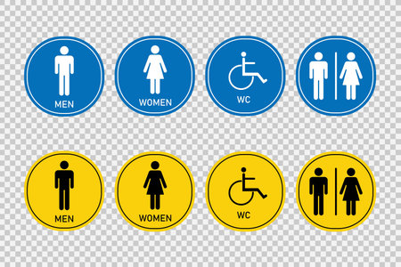 Toilet signs, Man, woman, disabled person. Signed round signs. Vectorのイラスト素材