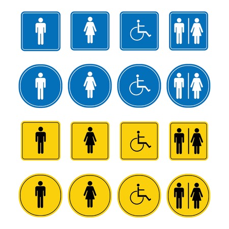 Toilet signs, Man, woman, disabled person. in circles. Vectorのイラスト素材