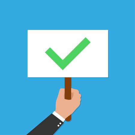 Hand holding placard. Vector flat for web banners, infographic design, vectorのイラスト素材
