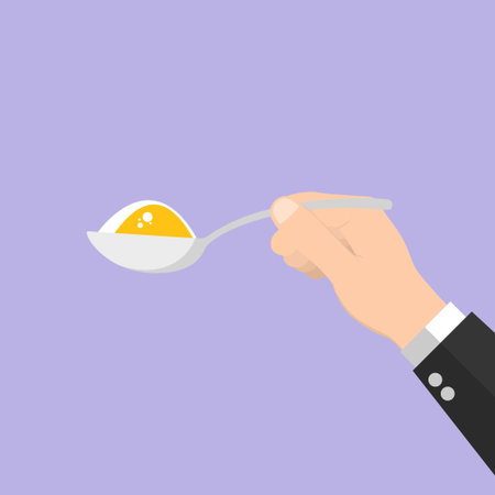 In hand spoon with sugar, salt, flour or other ingredient icon, vectorのイラスト素材