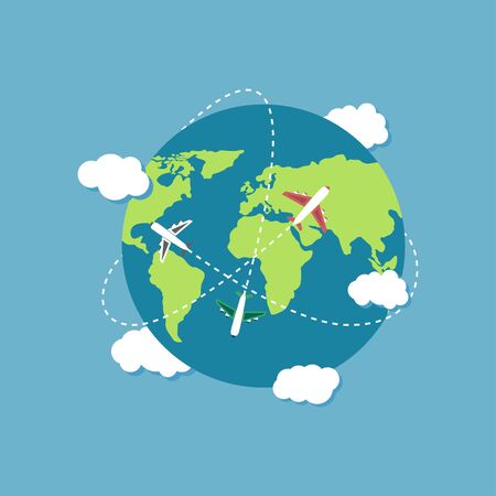 Plane flying around the world vector design illustrationのイラスト素材