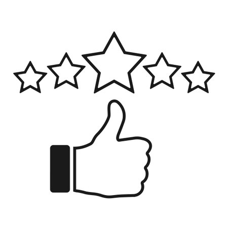 customer review icon, quality rating, feedback, five stars line symbol on white background - editable stroke vector illustration eps10のイラスト素材