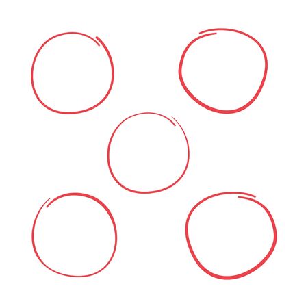 Super set hand drawn circle isolated on white background. Collection of different hand drawn red circles.のイラスト素材
